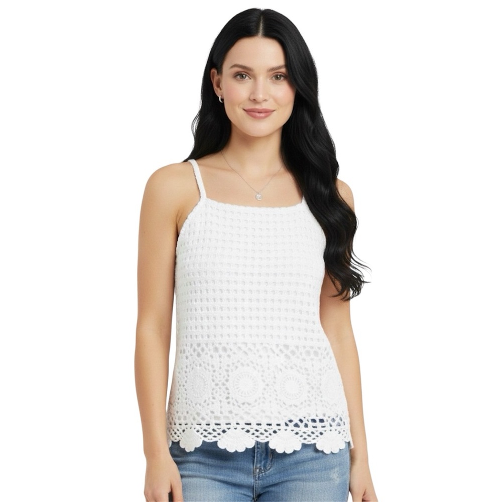 Maurices White Crochet Floral Hem Tank